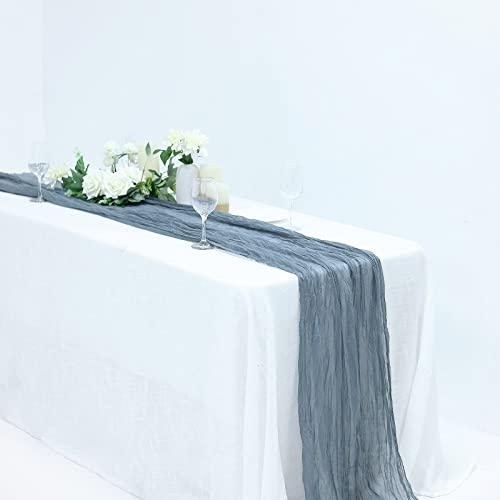 10FT Dusty Blue Cheesecloth Table Runner, Gauze Fabric Boho Wedding Arbor Decor - If you say i do