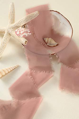 Dusty Rose Chiffon Ribbon Fringe Sample Color Swatches 1-3/4" x 5Yd, 4 Rolls Handmade Ribbons for Wedding Invitations Bouquets Backdrop Decorations - If you say i do