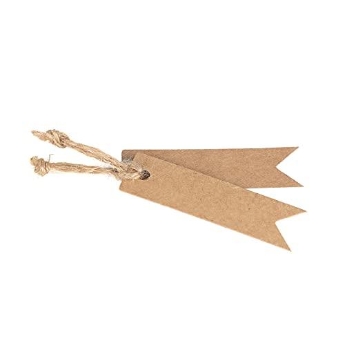 G2PLUS 100 Pcs Kraft Paper Tags with String Craft Gift Tags Mini Size 7 cm x 2 cm Wedding Brown Hang Tags with 30 Meters Jute Twine (Brown)