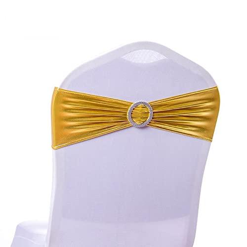 Chair Cover Stretch Band with Buckle Slider Sashes Bow Wedding Banquet Decoration 10PCS (Metallic Gold) - If you say i do