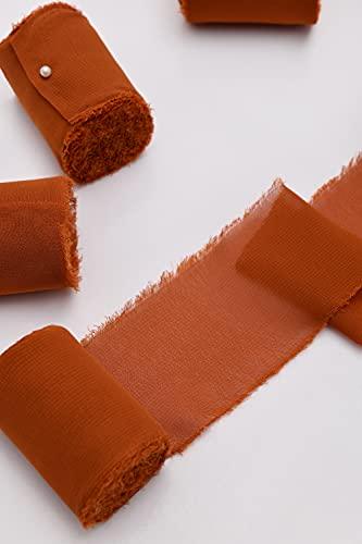 Terracotta Chiffon Ribbon Fringe Sample Color Swatches 1-3/4" x 5Yd, 4 Rolls Handmade Ribbons for Wedding Invitations Bouquets Backdrop Decorations - If you say i do