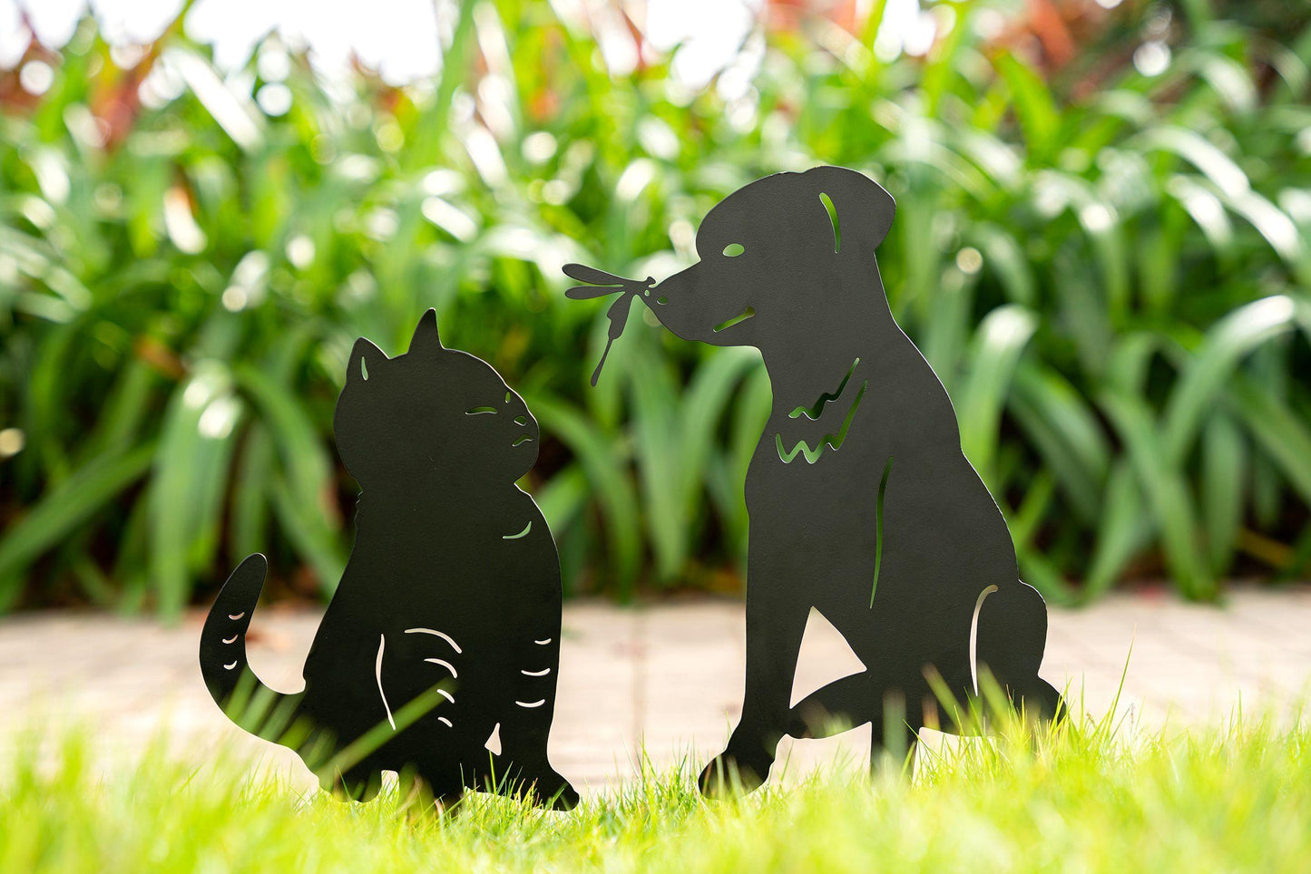 Metal Garden Stake Decoration - Cat & Dog - If you say i do