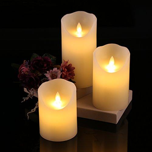 Flameless Candles 4" 5" 6" Set of 3 Ivory Dripless Pillars Include Realistic Dancing LED Flames and 10-Key Remote Control - If you say i do