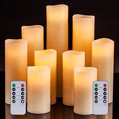 Flameless Candles Battery Operated LED Pillar Electric Unscented Candles with Remote Control Cycling 24 Hours Timer, Ivory Color, Set of 9 - If you say i do