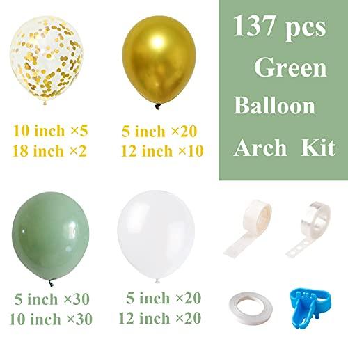 137PCS Olive Green Balloon Garland Arch Kit, Metallic Confetti White Balloon Party Decorations - If you say i do