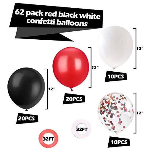 62 Pieces Black Red Confetti Balloons Kit, 12 Inches Black Red White Confetti Balloons with Balloon Ribbon for Baby Shower Birthday - If you say i do