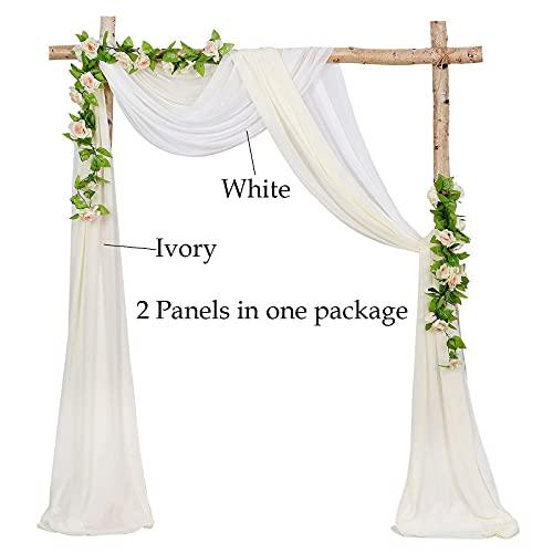 Wedding Arch Drapes Fabric 2 Panels 6 Yards White and Ivory Chiffon Fabric Drapery for Party Ceremony Stage Reception Decorations - If you say i do