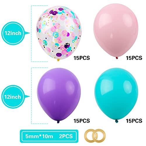 Unicorn Mermaid Balloons with Latex Confetti Balloons, Light Pink Purple Blue Balloons and Ribbons for Birthday Party Decorations - If you say i do