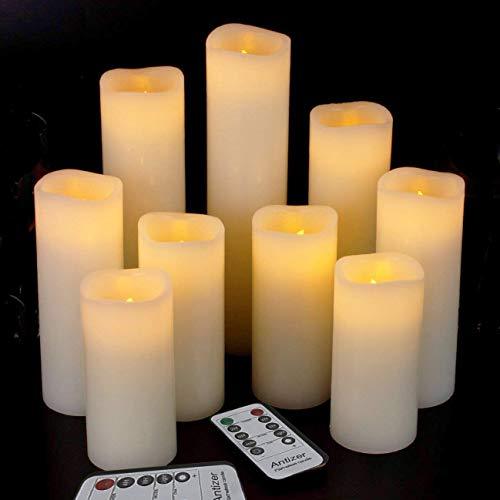 Flameless Candles Led Candles Pack of 9 (H 4" 5" 6" 7" 8" 9" x D 2.2") Ivory Battery Candles with Remote Timer - If you say i do