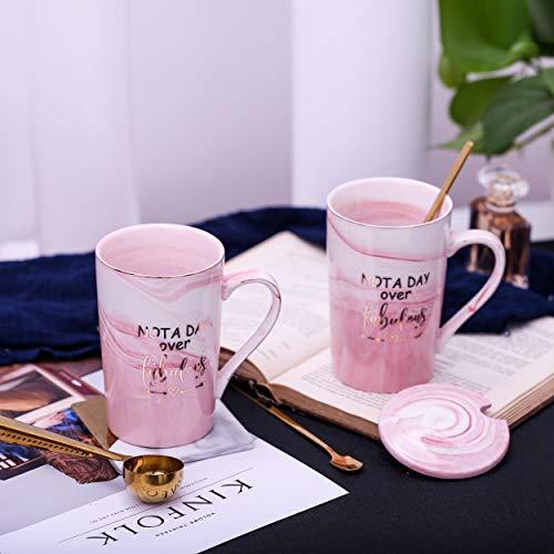Birthday Gifts for Women, Not A Day Over Fabulous Mug, Funny Gifts for Mom,  Wife, Daughter, Sister, Aunt, Cousins, Friends, Coworkers, 14 OZ Marble  Ceramic Coffee Cup Set (Pink) 