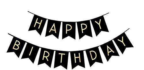 Black Happy Birthday Bunting Banner with Shiny Gold Letters Party Supplies - If you say i do