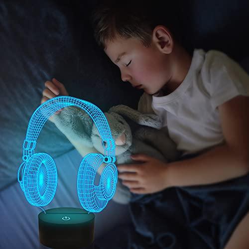 Headset Kids 3D Night Light, Creative Headphone Illusion Hologram Lamp, 16 Color Changing with Timer & Remote Control - If you say i do