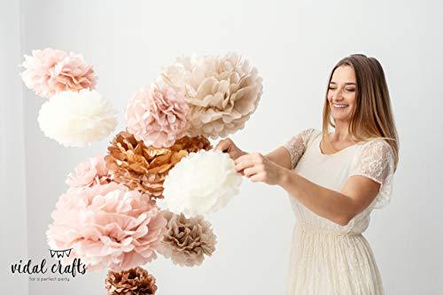 20 PCS Dusty Pink, Rose Gold, Ivory, Pastel Grey, Tissue Paper Pom Poms Kit, 14", 10", 8", 6", Tissue Paper Flowers - If you say i do