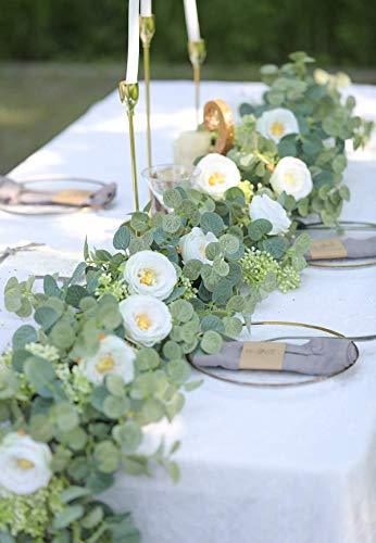 5 pcs 6.5ft Seeded Eucalyptus Garland with White Flowers for Party Wedding Table Decor - If you say i do