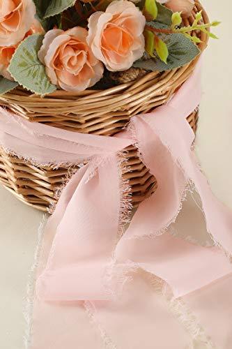 Blush Pink Chiffon Ribbon Fringe Sample Color Swatches 1-3/4" x 5Yd, 4 Rolls Handmade Ribbons for Wedding Invitations Bouquets Backdrop Decorations - If you say i do