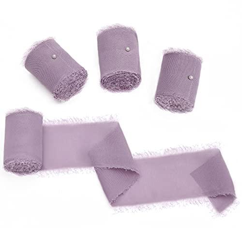 Light Purple Chiffon Ribbon Fringe Sample Color Swatches 1-3/4" x 5Yd, 4 Rolls Handmade Ribbons for Wedding Invitations Bouquets Backdrop Decorations - If you say i do
