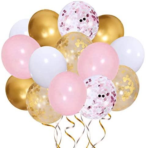 Pink and Gold Balloons-50pcs 12 inch Rose Confetti Balloons and Matte withe Balloon- Gold Confetti Latex Balloons - If you say i do