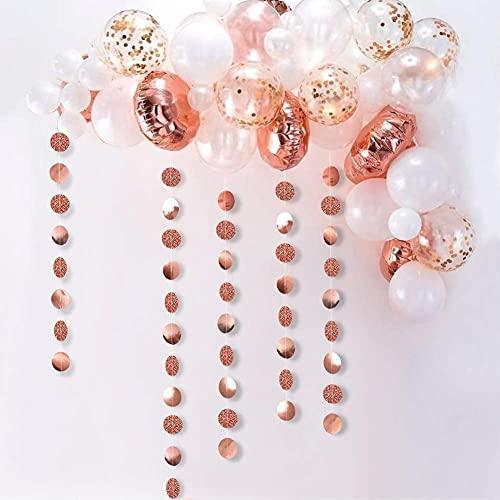 4 Strings of Glitter Rose Gold Circle Dots Garland Party Decorations Paper Polka Dots Hanging Streamer String Bunting Banner Backdrop Background Decor - If you say i do