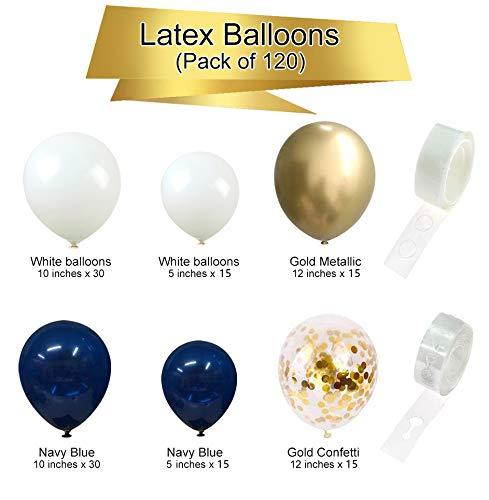 120 pcs Navy and Gold Confetti White Balloons Arch with 16ft Tape Strip & Dot Glue for Party Wedding Birthday DIY Decoration - If you say i do