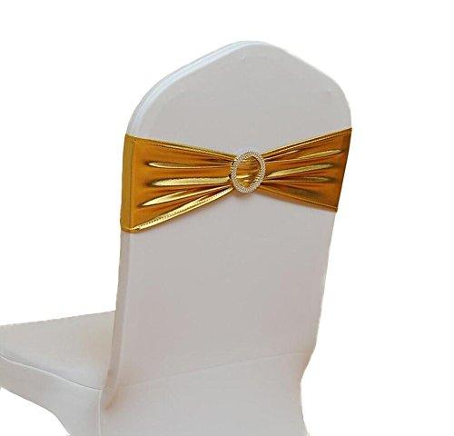 Chair Cover Stretch Band with Buckle Slider Sashes Bow Wedding Banquet Decoration 10PCS (Metallic Gold) - If you say i do