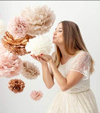 20 PCS Dusty Pink, Rose Gold, Ivory, Pastel Grey, Tissue Paper Pom Poms Kit, 14", 10", 8", 6", Tissue Paper Flowers - If you say i do