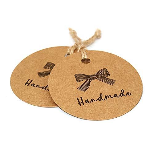 Handmade with Love Gift Tags, 100PCS Small Kraft Paper Hang Tags with  Natural Jute Twine& Safey Pins Perfect for Birthday Party Crafts DIY