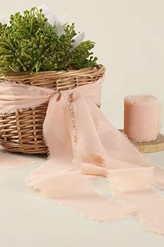 Pearl Pink Chiffon Ribbon Fringe Sample Color Swatches 1-3/4" x 5Yd, 4 Rolls Handmade Ribbons for Wedding Invitations Bouquets Backdrop Decorations - If you say i do