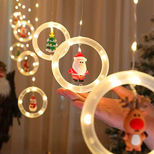 Christmas Curtain Lights Indoor Hanging Window Light 10 Stars Ring with Xmas  Ornaments - USB Remote Control 10ft Christmas Window Lights  Decorations(White)