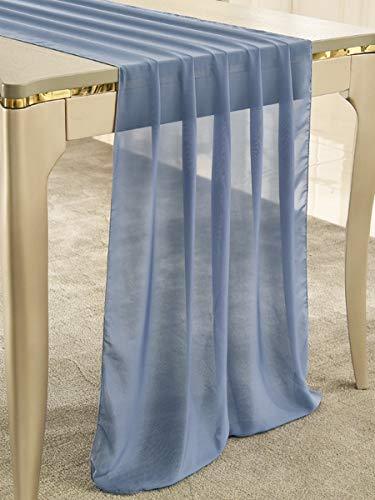 OSVINO 10ft Pearl Table Runner 63x120 Inches Blue Chiffon Romantic Wedding  Sh