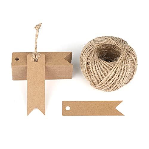 Pack of 100 Brown Kraft Tags with 10 Meters of Jute Twine - For Use As Gift  Tags, Wedding Favor Tags, Product Label / Price Tags or for Scrapbooking  and Various…