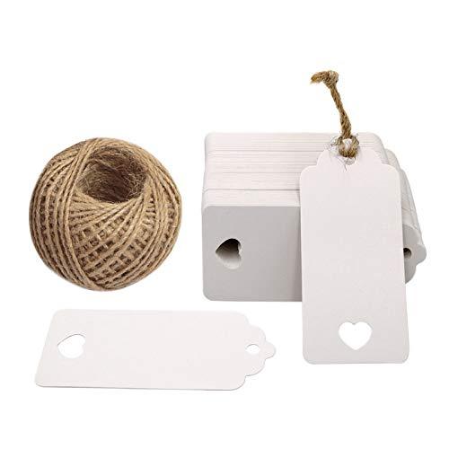 White Gift Tags, 100 PCS Kraft Paper Gift Tags Hollow Heart Wedding Favor Tags 9.5cm x 4.5cm with 100 Feet Jute Twine - If you say i do