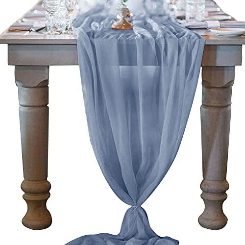 OSVINO 10ft Pearl Table Runner 63x120 Inches Blue Chiffon Romantic