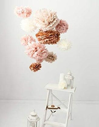 20 PCS Dusty Pink, Rose Gold, Ivory, Pastel Grey, Tissue Paper Pom Poms Kit, 14", 10", 8", 6", Tissue Paper Flowers - If you say i do