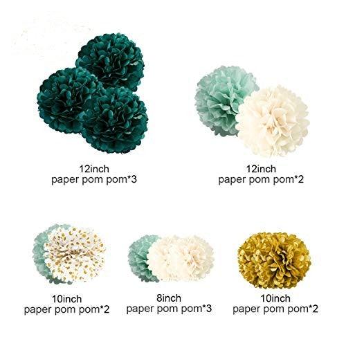 NICROLANDEE Wedding Party Decorations - 12 Pcs Green Ivory Tissue Paper Pom Poms for Neutral Baby Shower, Vintage Party, Birthday, Bridal Showers