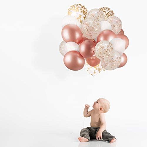 60 Pack Rose Gold Balloons + White Balloons + Confetti Balloons w/Ribbon for Bridal & Baby Shower Parties |  Latex Balloon Decorations - If you say i do