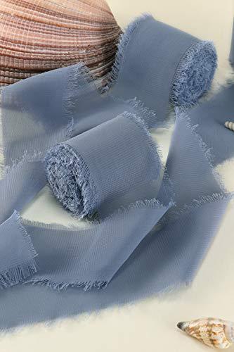 Dusty Blue Chiffon Ribbon Fringe Sample Color Swatches 1-3/4" x 5Yd, 4 Rolls Handmade Ribbons for Wedding Invitations Bouquets Backdrop Decorations - If you say i do