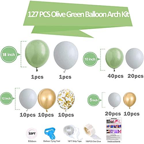 127pcs Olive Green Balloons Arch Garland Kit - White Olive Green Gold Confetti Balloons Set for Wedding Birthday Baby Shower Party Decorations - If you say i do