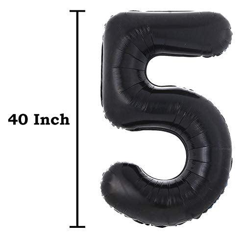  5 Balloon, Black Number Balloon 40 Inch, Black and