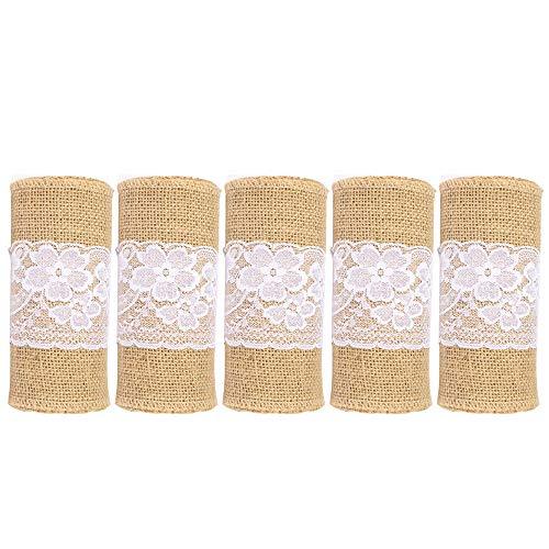 10Pcs Burlap Lace Chair Sashes Hessian Jute Chair Cover Bows Rustic Linen Lace Chair Bows for Wedding Decoration Home Décor (6ââ‚?x 94ââ‚? 10pcs) - If you say i do