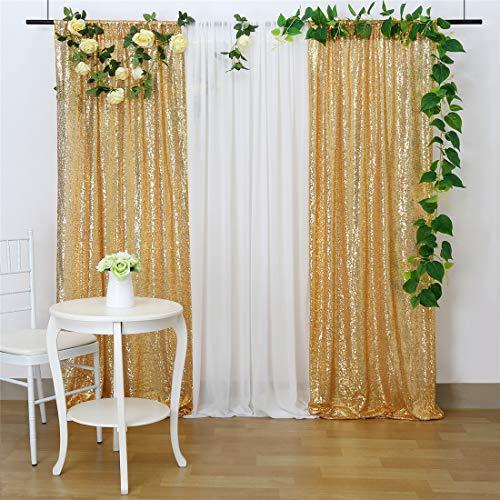 Gold Sequin Backdrop Curtain Panels Stage 2 Pieces 2FTx8FT Wedding Party Background Drapes - If you say i do