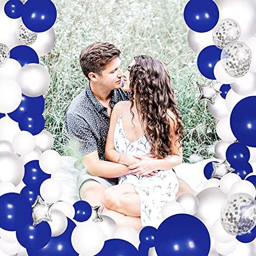123 Navy Blue Balloon Garland kit,Silver Metallic Confetti And White Balloons Arches Kit with Foil Star Balloon for Birthday Christmas DIY Decorations - If you say i do