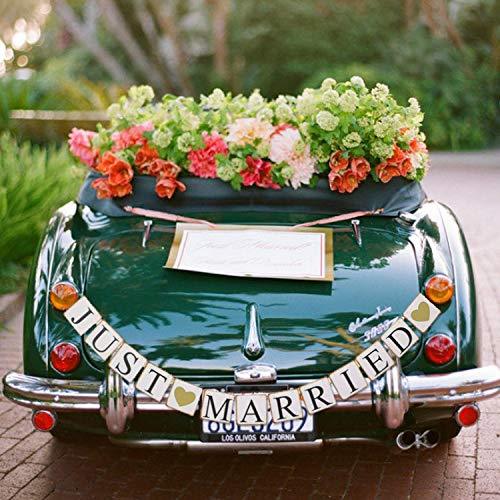 GuassLee Just Married Banner Car Decorations - Gold Glitter Just Married Sign Garland for Bridal Shower Decorations, Photo Props and Car