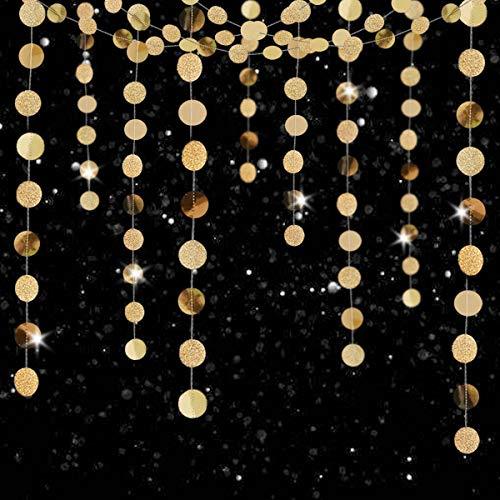 6 Pcs Glitter Champagne Gold Paper Circle Dots Garland (52 Feet) Party Hanging Bunting Birthday Party Decorations Engagement Party - If you say i do