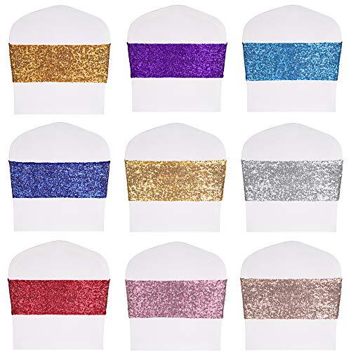 Pack of 50 Stretch Sequin Chair Sashes Chair Bands One-Sided Sequins Decor for Hotel Wedding Reception Party Event Chair Cover Decoration - If you say i do