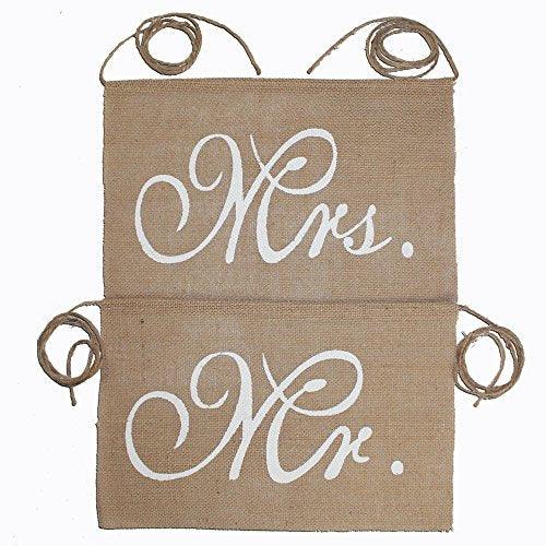 Mr and Mrs Burlap Banner Chair Signs Garland for Vintage Rustic Wedding, Bridal Shower, Engagement Party Decorations, 2pcs - If you say i do