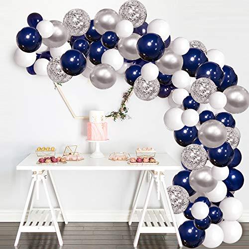 Silver Blue Balloons Garland Kit, 120 pcs Navy Blue and Silver Confetti White Balloons Arch for Party Wedding Birthday DIY Decoration - If you say i do