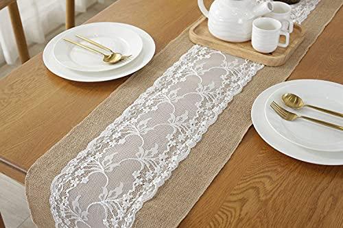 72 Inch Burlap Lace Table Runners Wedding Table Runner - Rustic Table Runner Natural Centerpieces Runners for Party Birthday Decor - If you say i do