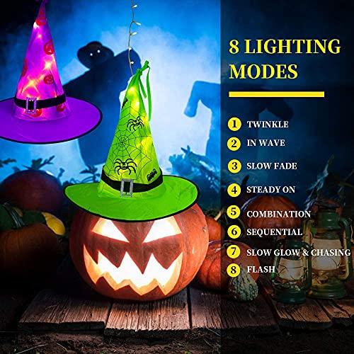 Halloween Decorations Lighted Witch Hats, 8Pcs Hanging Glowing Witch Hats 44ft Halloween Outdoor Lights String with 8 Lighting Modes - If you say i do