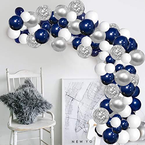 Silver Blue Balloons Garland Kit, 120 pcs Navy Blue and Silver Confetti White Balloons Arch for Party Wedding Birthday DIY Decoration - If you say i do