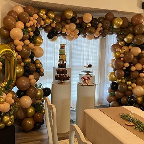 140Pcs Coffee Brown Balloon Arch Garland Kit Chrome Gold Latex Balloons for Bear Themed Birthday Neutral Wild One 1st Birthday - If you say i do